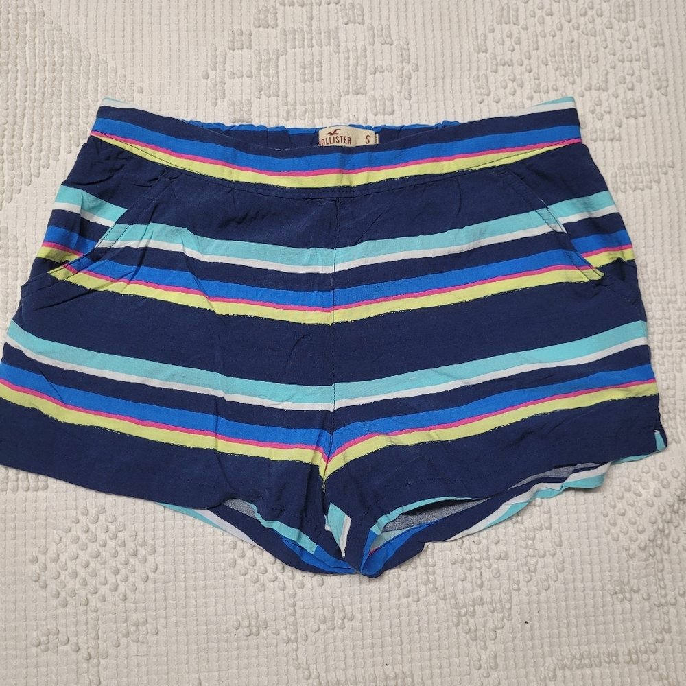 Hollister Women's Striped Blue, Pink And Yellow Shorts, Size Small S